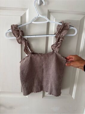 Aerie Smocked Ruffle Strap Crop Top in mauve